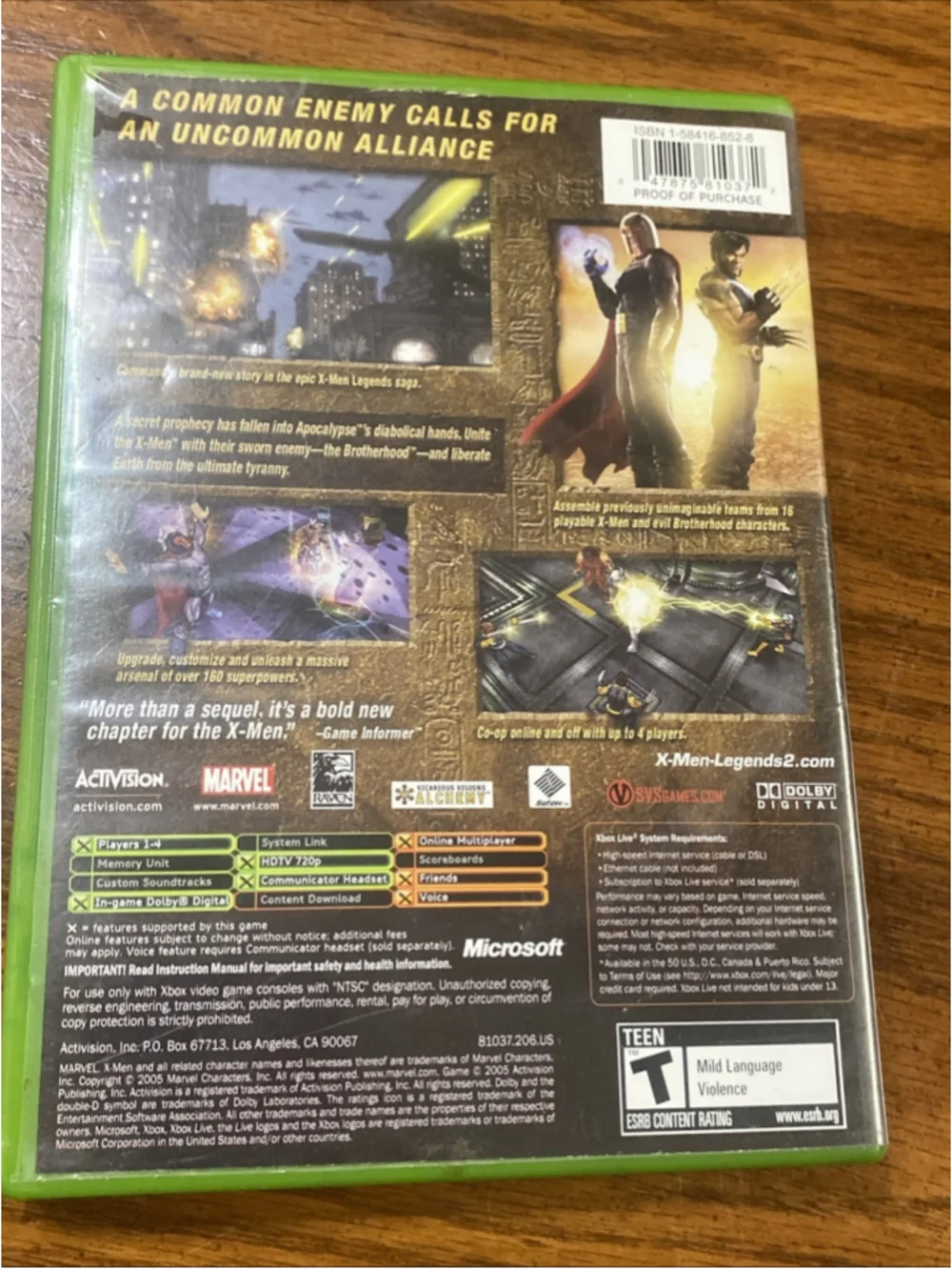 X-Men Legends II 2: Rise of Apocalypse (Xbox, 2005) With Manual